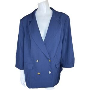 Studio Park X Amy Stran Ruched 3/4 Sleeve Blazer Navy 1X‎ Career Button-Front